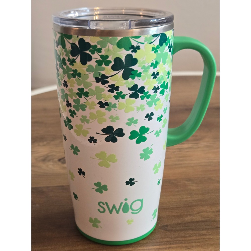 Swig Life Shamrock Clover Insulated Travel Mug Tumbler with Handle 22 oz
